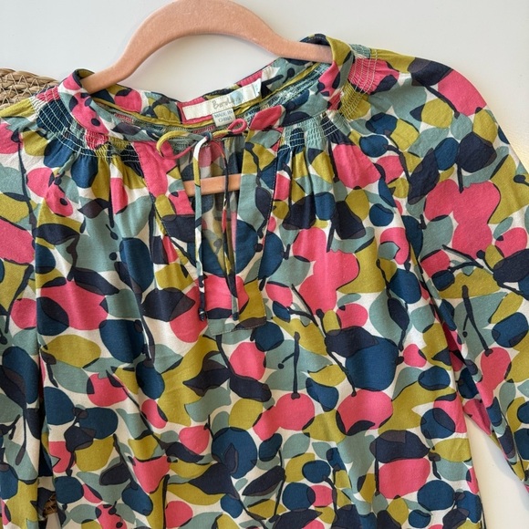 Boden Womens Multicolor Floral Tie Neck Blouse‎ Top 3/4 Sleeve Sz 2 - Picture 3 of 10